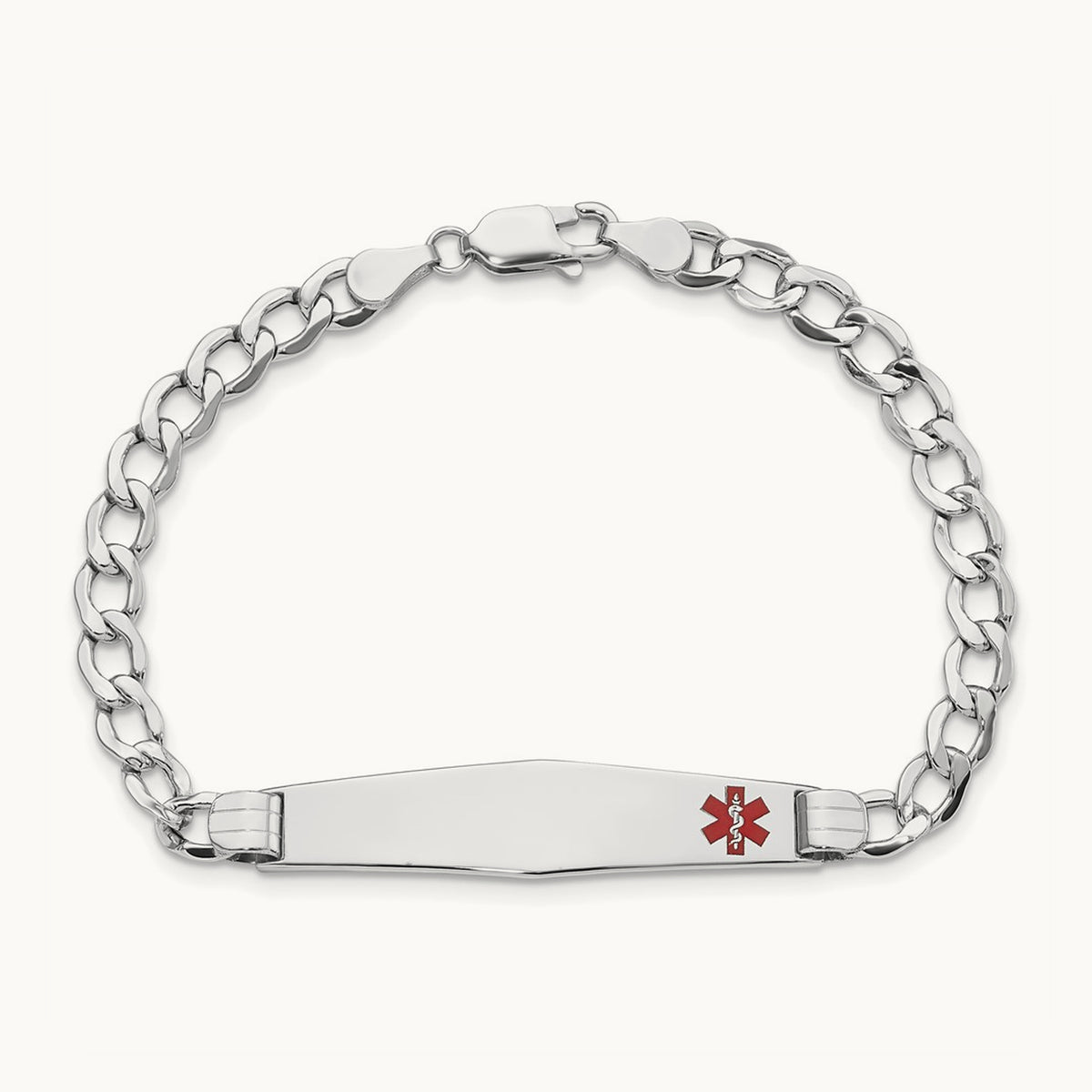 WG Semi-Solid Medical Soft Diamond Shape Red Enamel Cuban ID Bracelet, 14K