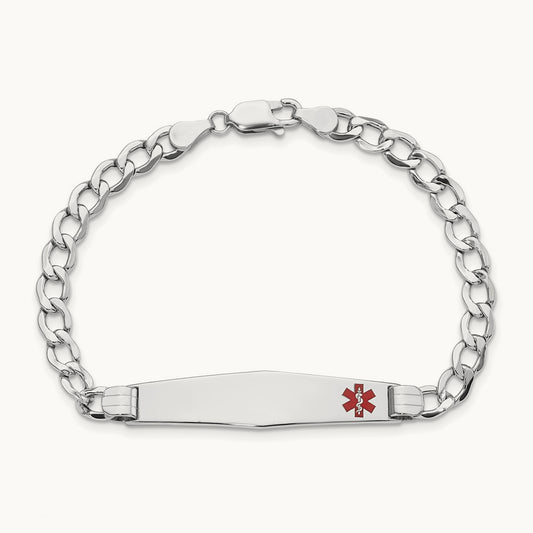 WG Semi-Solid Medical Soft Diamond Shape Red Enamel Cuban ID Bracelet, 14K