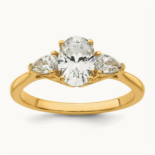 Oval/Pear 3 Stone Engagement Ring, 1.25-3.50 ct tw Lab-Grown Diamond — 1 3/8 ct, 14K Yellow Gold