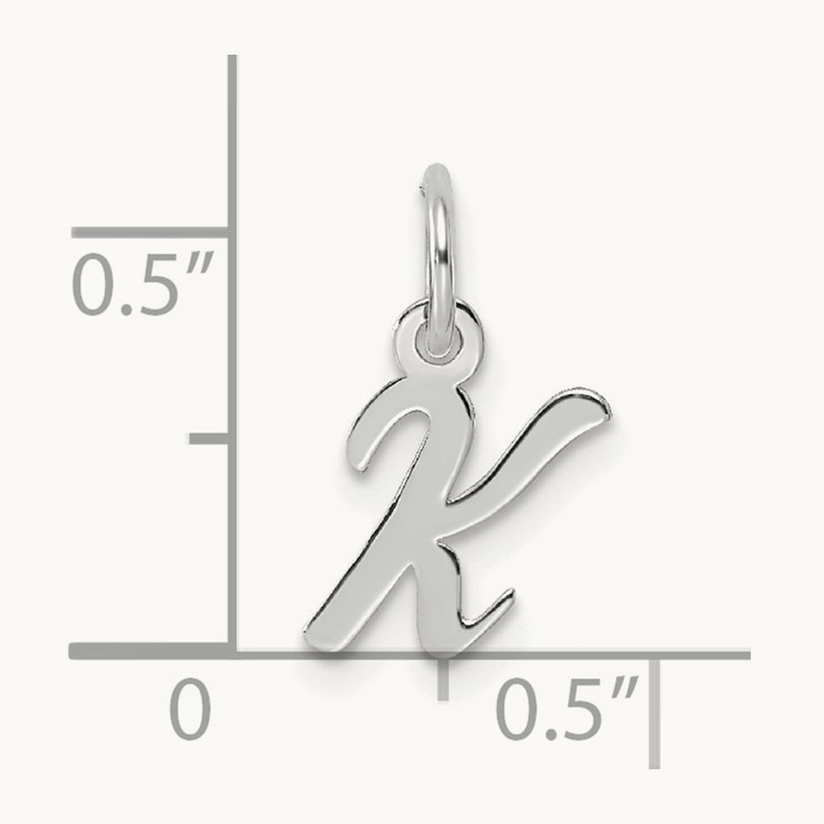 Small Script Letter K Initial Charm, 14K White Gold