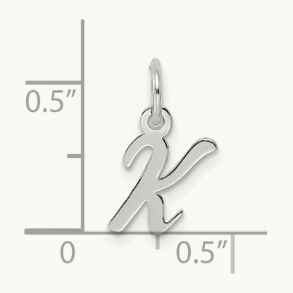 Small Script Letter K Initial Charm, 14K White Gold
