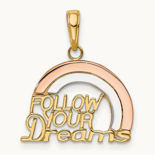 w/White Rhod FOLLOW YOUR DREAMS Rainbow Charm, 14K Two-tone