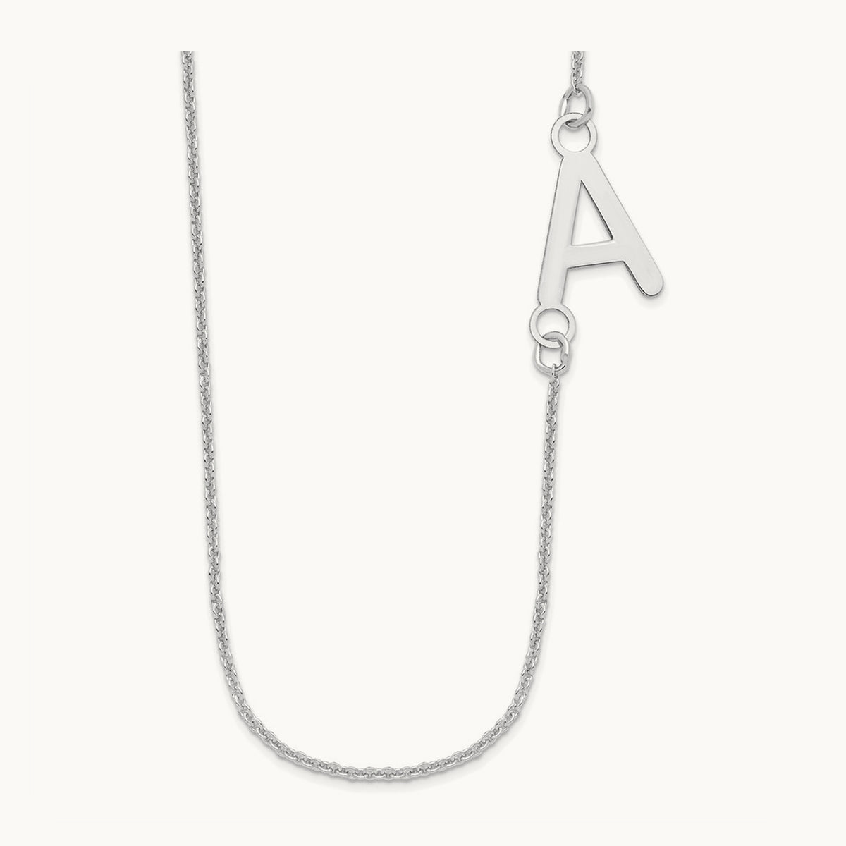 Small Offset Initial Necklace, 14K White Gold