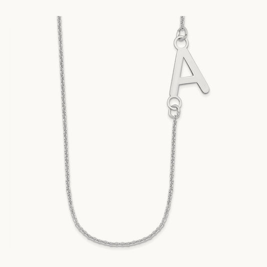 Small Offset Initial Necklace, 14K White Gold