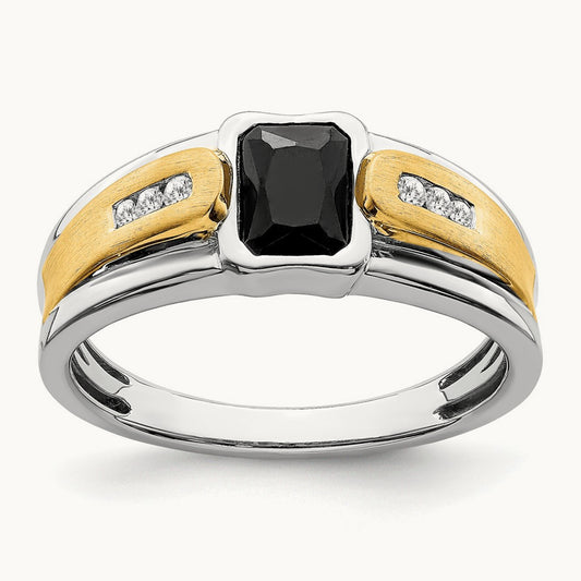 Onyx and Diamond Mens Ring, 14K Two-tone