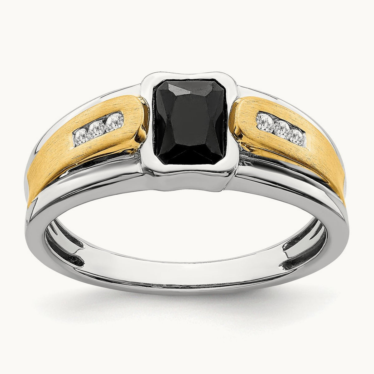 Onyx and Diamond Mens Ring, 14K Two-tone