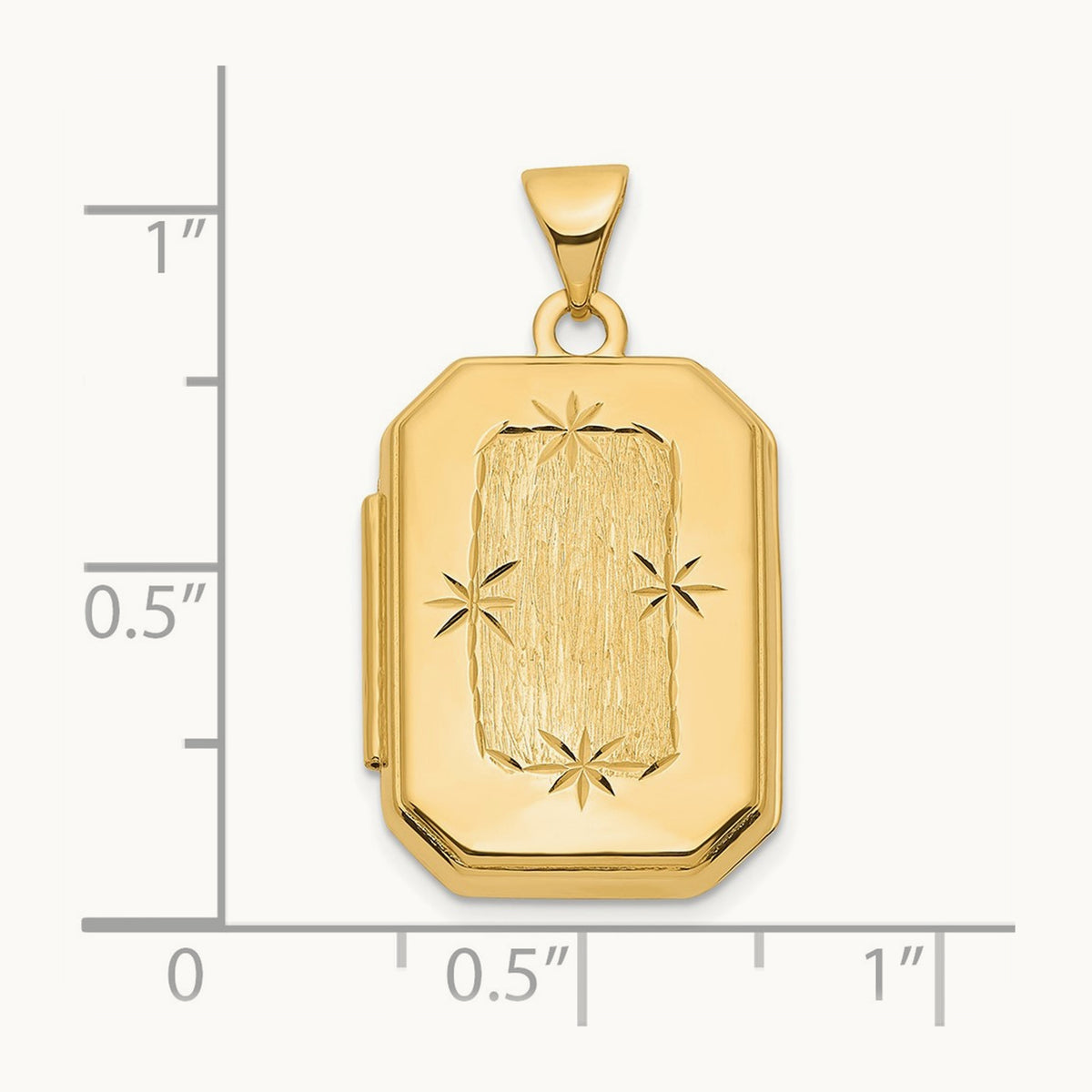 Diamond-cut Brushed Rectangular Locket — 14K Yellow Gold