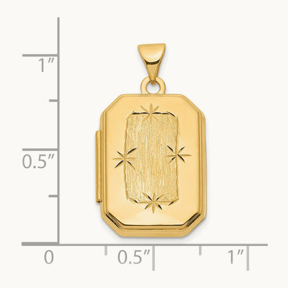 Diamond-cut Brushed Rectangular Locket — 14K Yellow Gold