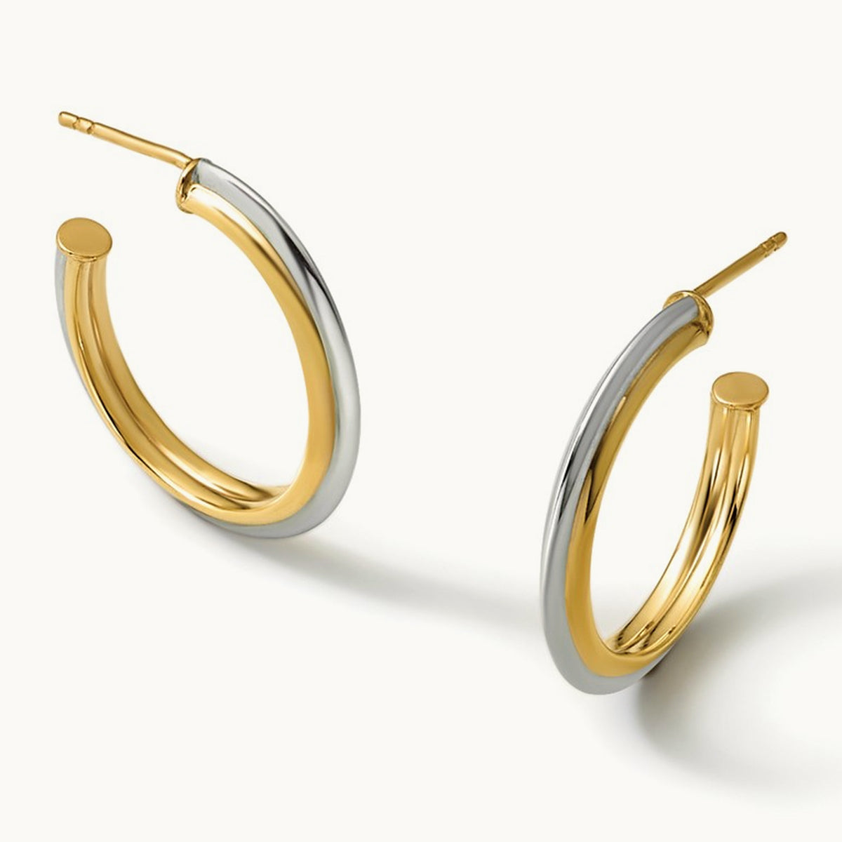 w/Rhodium Polished and Grooved J-Hoop Post Earrings, 10K — Leslie's