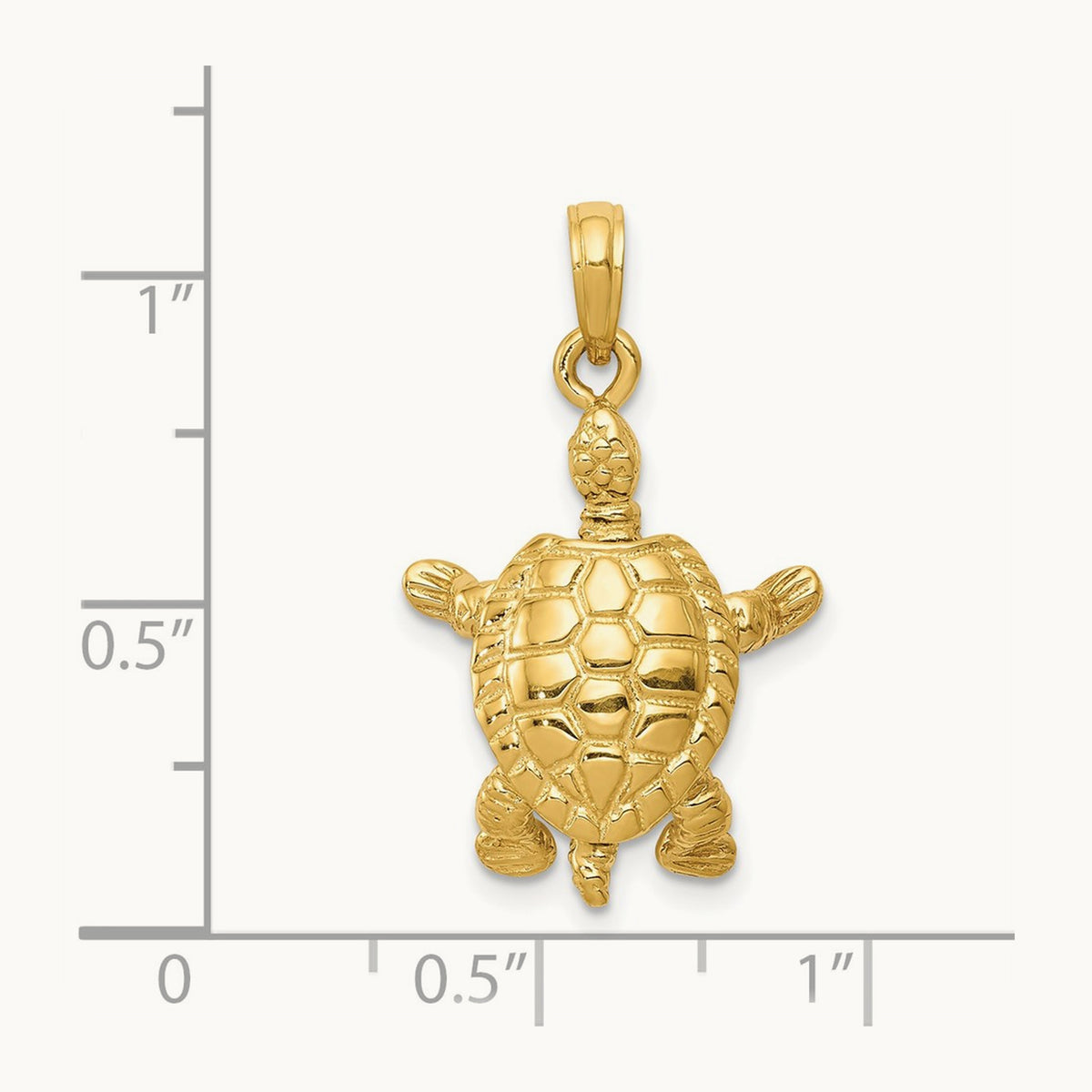 Solid Polished 3-D Moveable Turtle Pendant — 14K Yellow Gold, 25mm