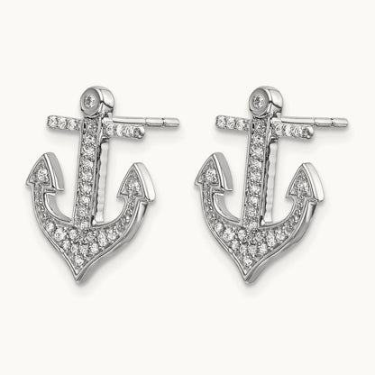 Diamond Anchor Earrings, 14K White Gold