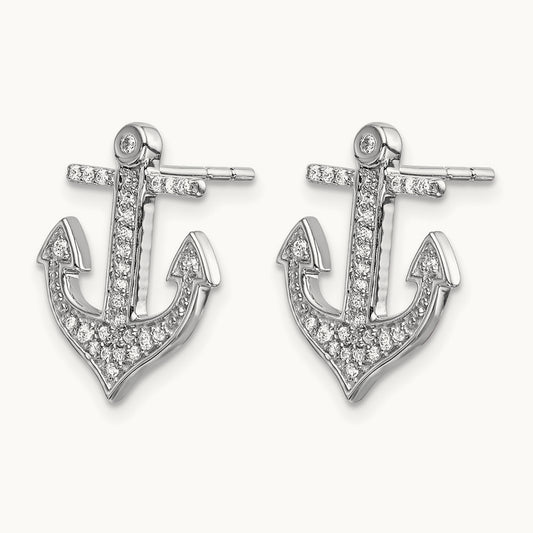 Diamond Anchor Earrings, 14K White Gold