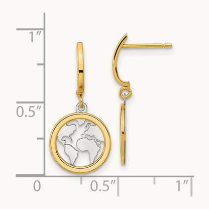 Polished White Rhodium Earth Dangle Earrings, 14K