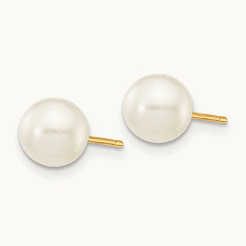 6- White Round Freshwater Cultured Pearl Stud Post Earrings, 7mm, 14K