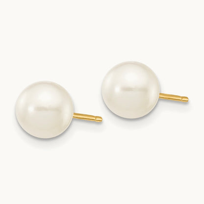 6- White Round Freshwater Cultured Pearl Stud Post Earrings, 7mm, 14K