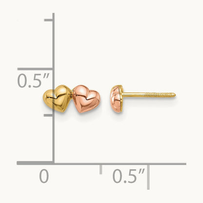 Double Hearts Screwback Post Earrings, 14K Two-tone