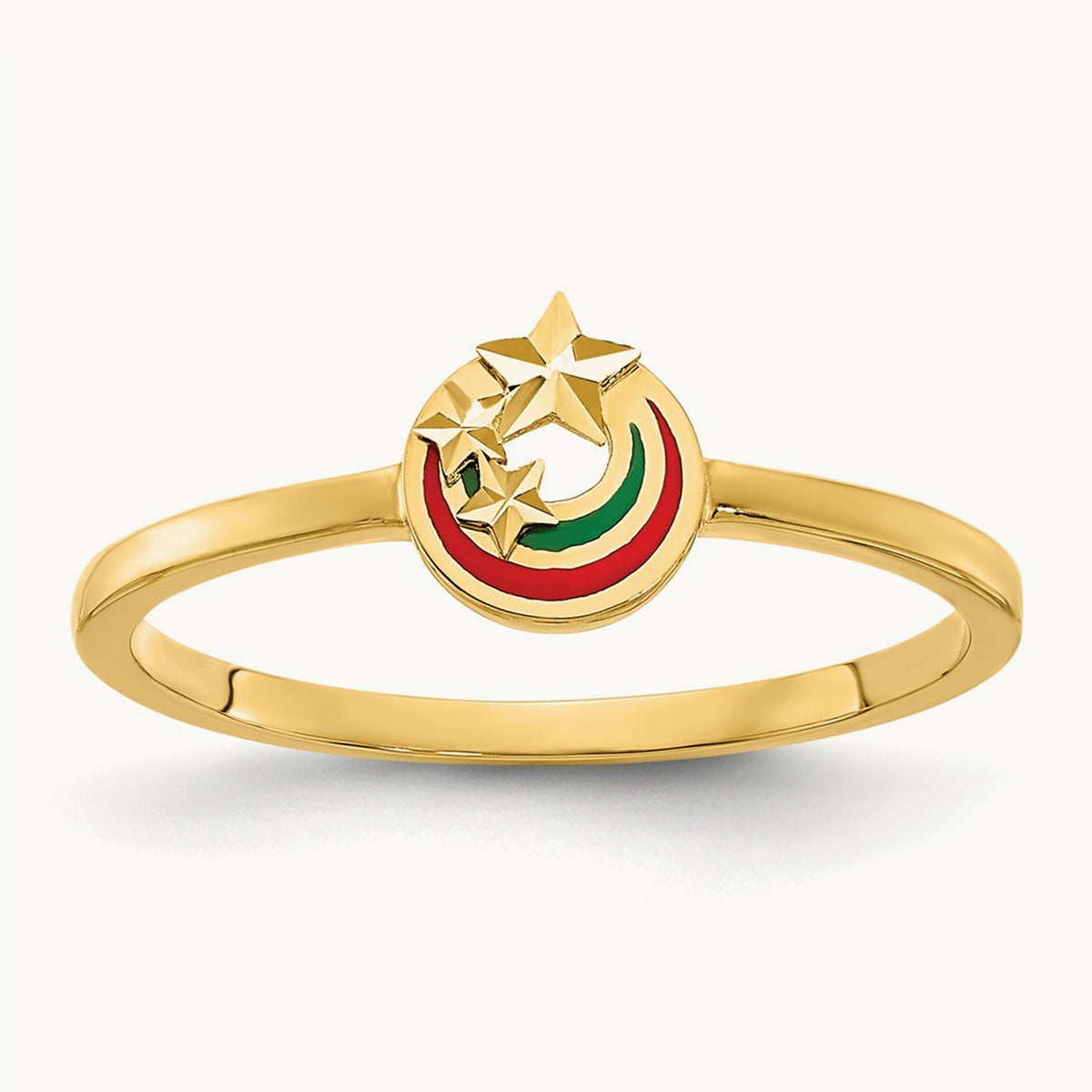 Enameled with Diamond-cut Stars Ring, 14K
