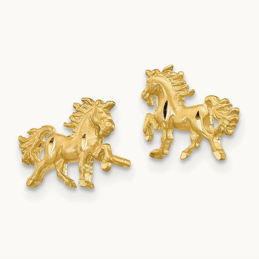 Satin Diamond-cut Unicorn Post Earrings, 14K