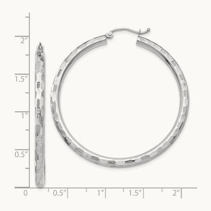 Diamond-cut Hoop Earrings, 14K White Gold