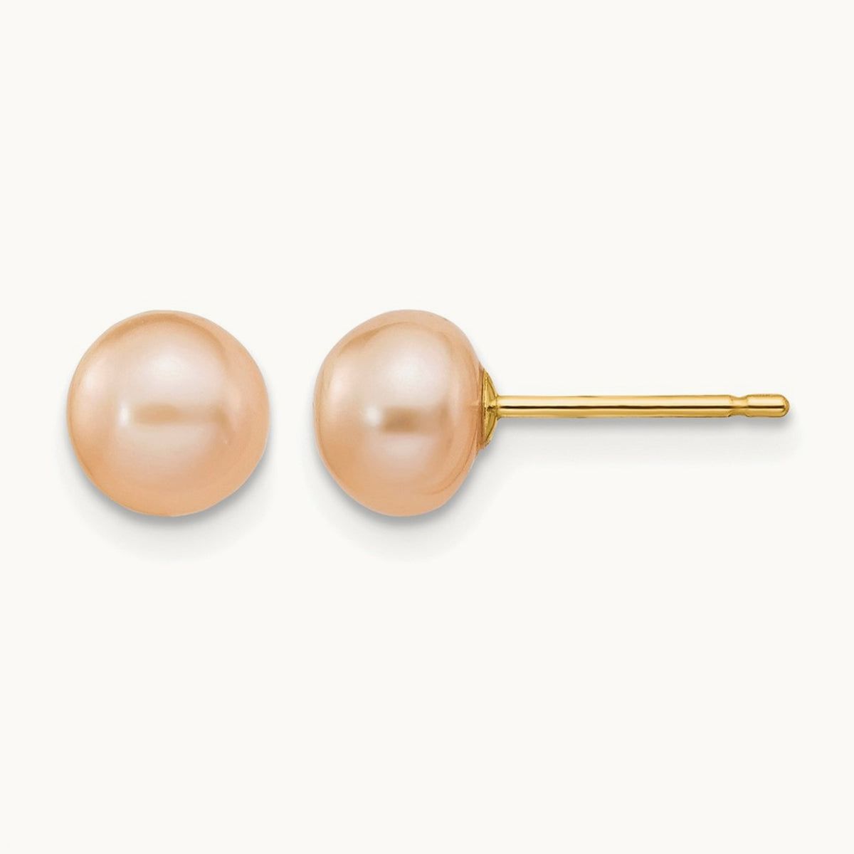 Button Freshwater Cultured Pearl Stud Post Earrings — 14K Yellow Gold