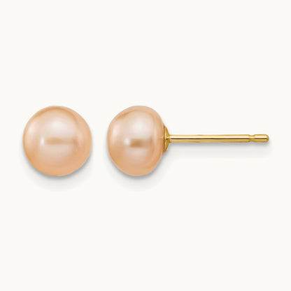Button Freshwater Cultured Pearl Stud Post Earrings — 14K Yellow Gold