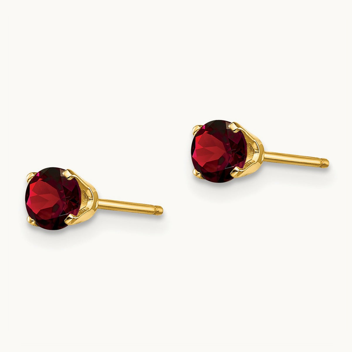 Round January/Garnet Post Earrings, 4mm, 14K