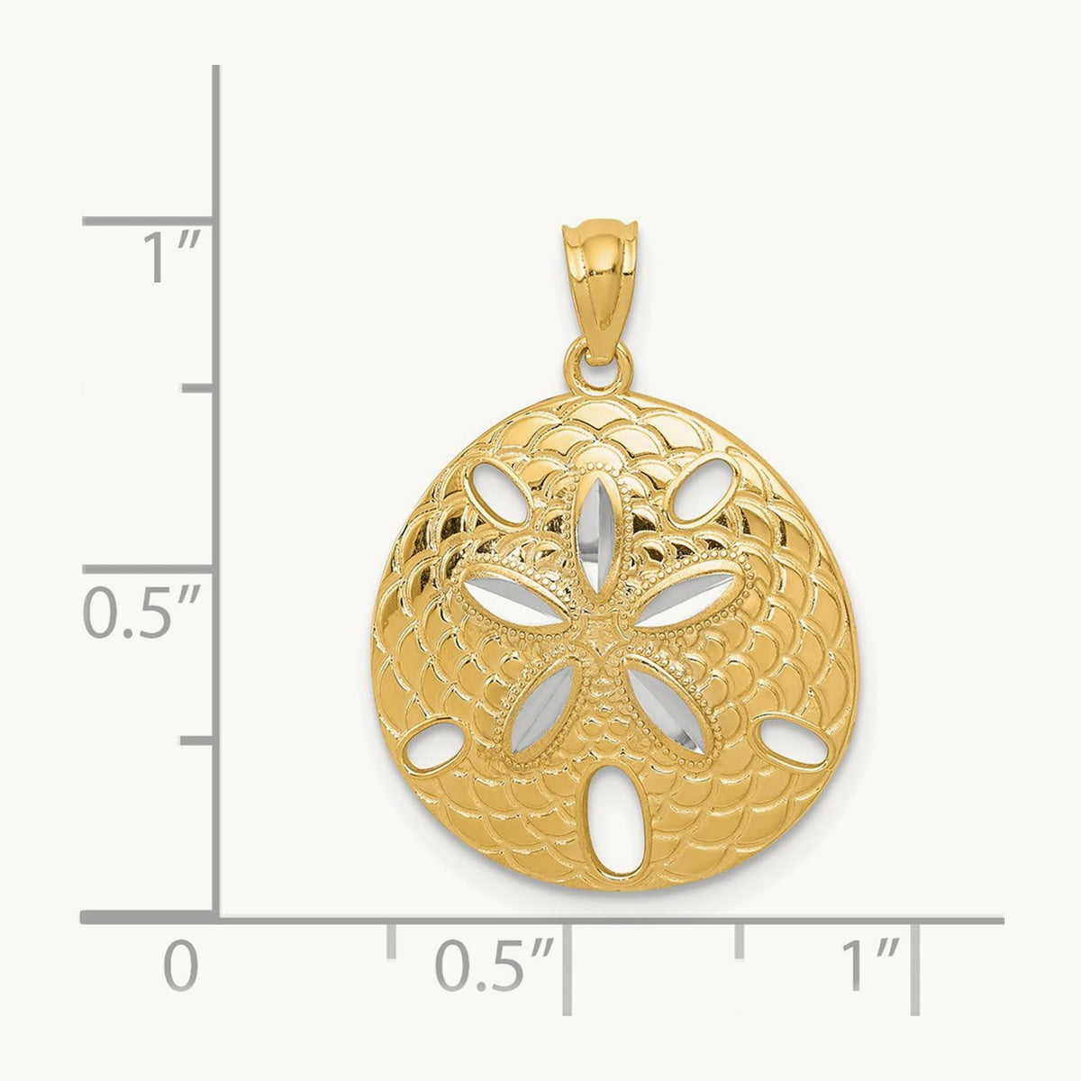 Diamond-cut Polished Sand Dollar Pendant, 14K with White Rhodium