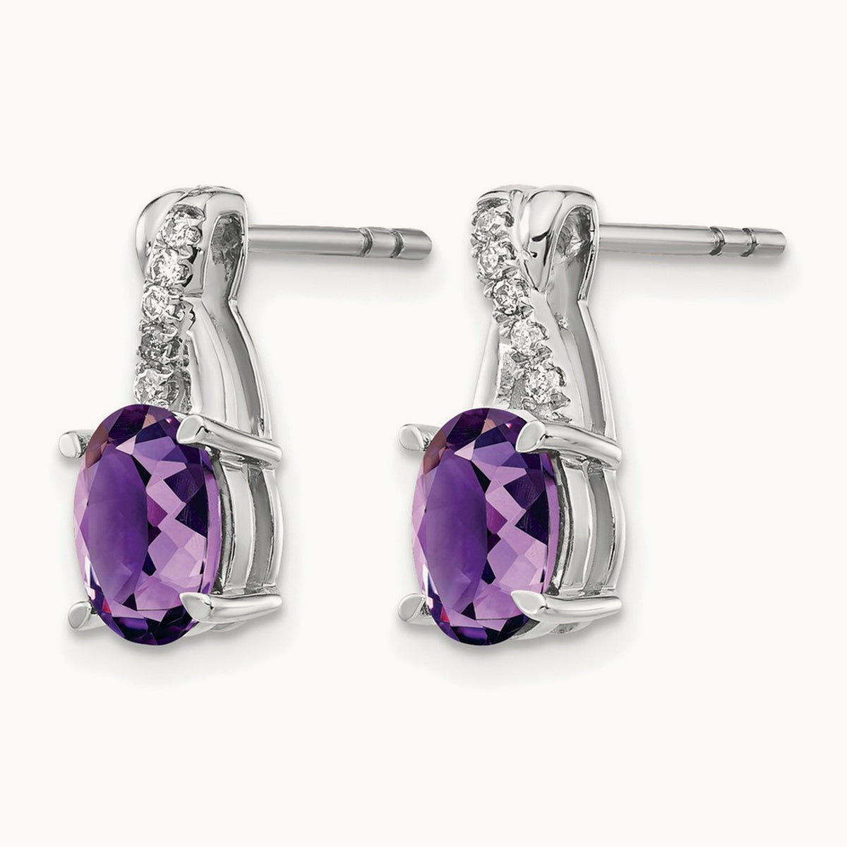 Amethyst and Diamond Earrings — 14K White Gold