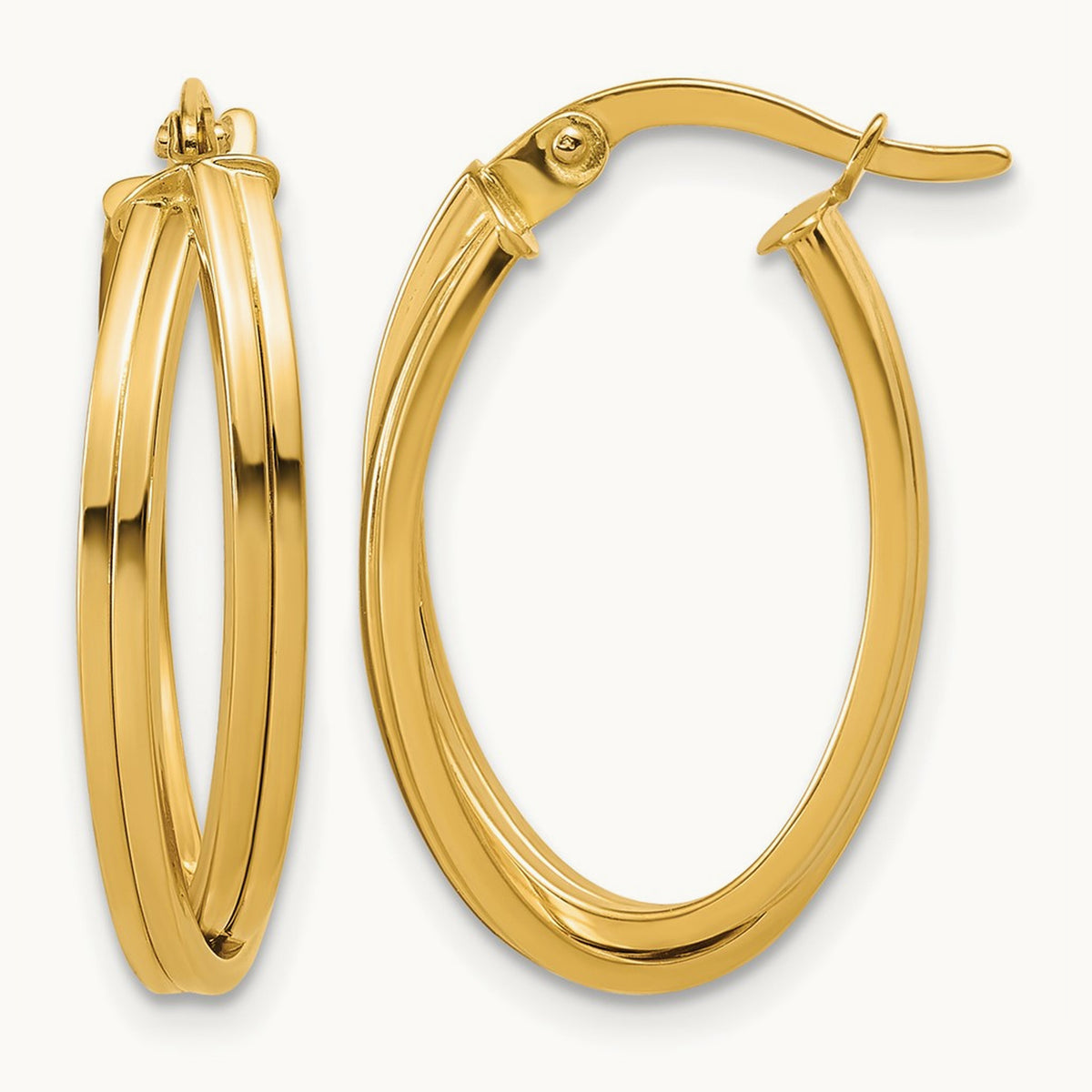 Polished and Grooved Oval Twist Hoop Earrings, 14K — Leslie's