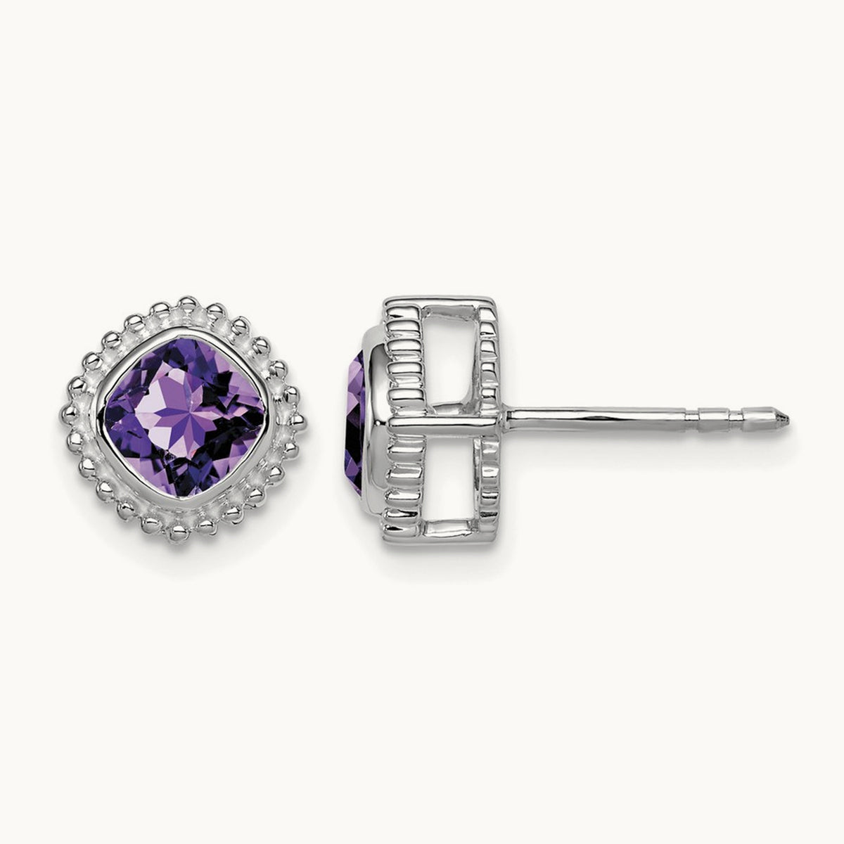 Cushion Amethyst Earrings — 14K White Gold
