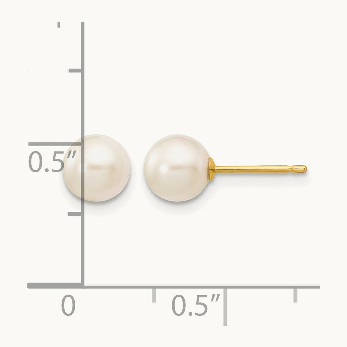 6- Round White Saltwater Akoya Cultured Pearl Stud Post Earrings, 7mm, 14K