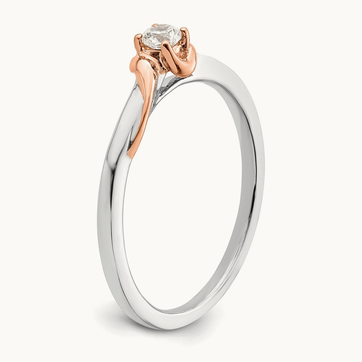 First Promise Polish Complete Round Diamond Promise Ring, 14K White with Rose