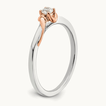 First Promise Polish Complete Round Diamond Promise Ring, 14K White with Rose
