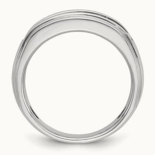 IBGoodman Men's Polished & Grooved 5-Stone Diamond Ring, 14K White Gold