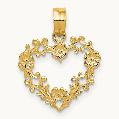 Polished Floral Border Heart Pendant — 19mm