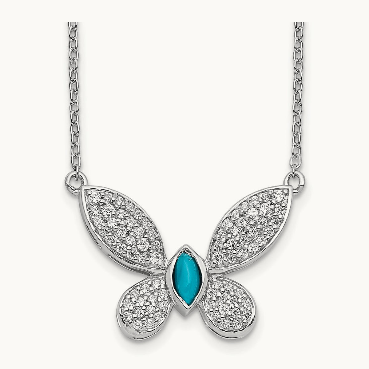 Diamond and Turquoise Butterfly Necklace, 14K White Gold