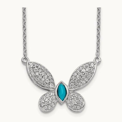 Diamond and Turquoise Butterfly Necklace, 14K White Gold