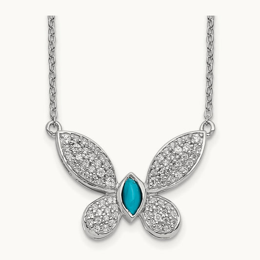 Diamond and Turquoise Butterfly Necklace, 14K White Gold
