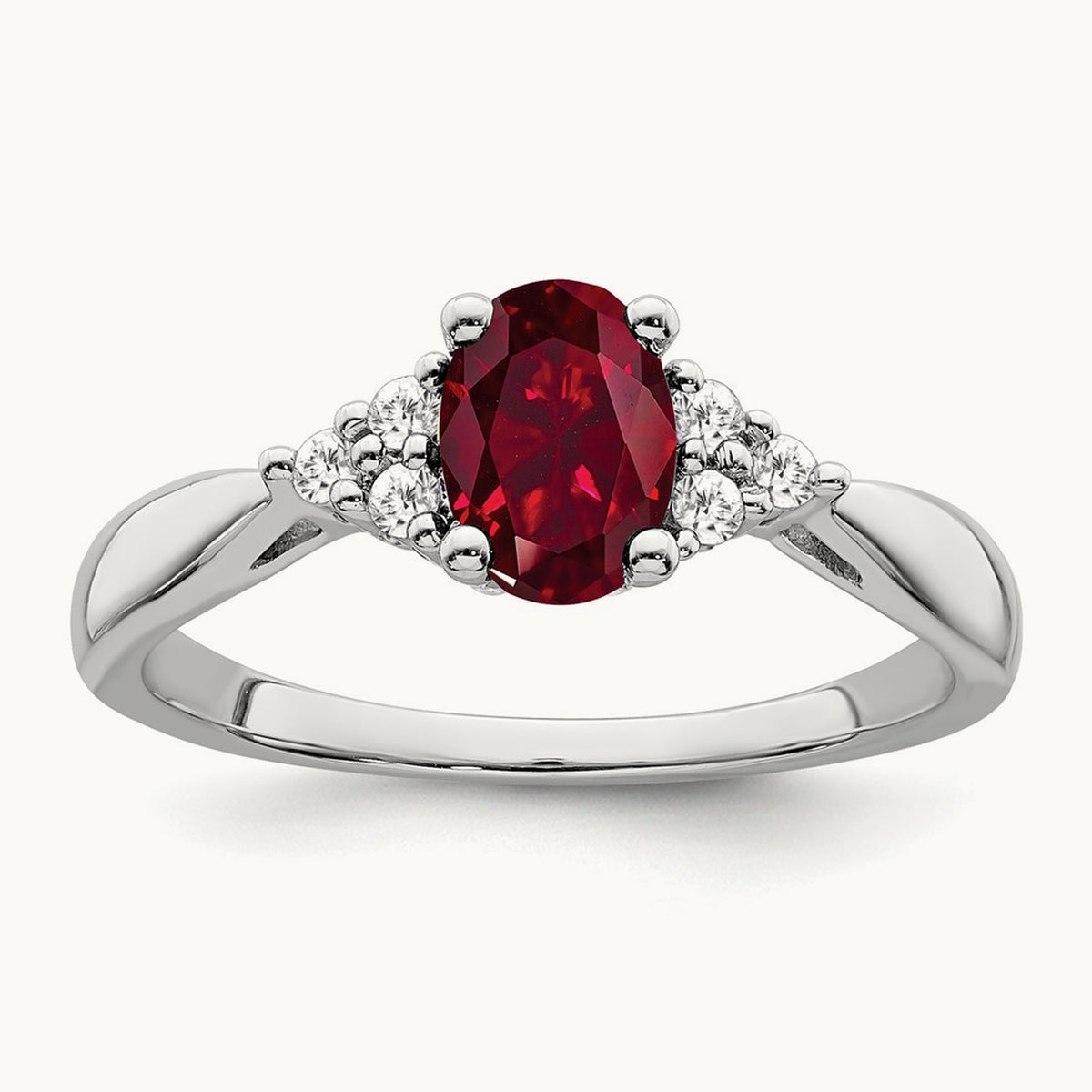 Created Ruby and Diamond Ring, 14K White Gold