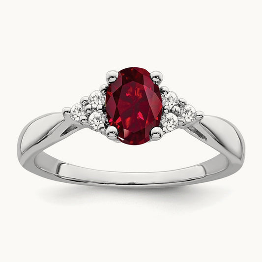 Created Ruby and Diamond Ring, 14K White Gold