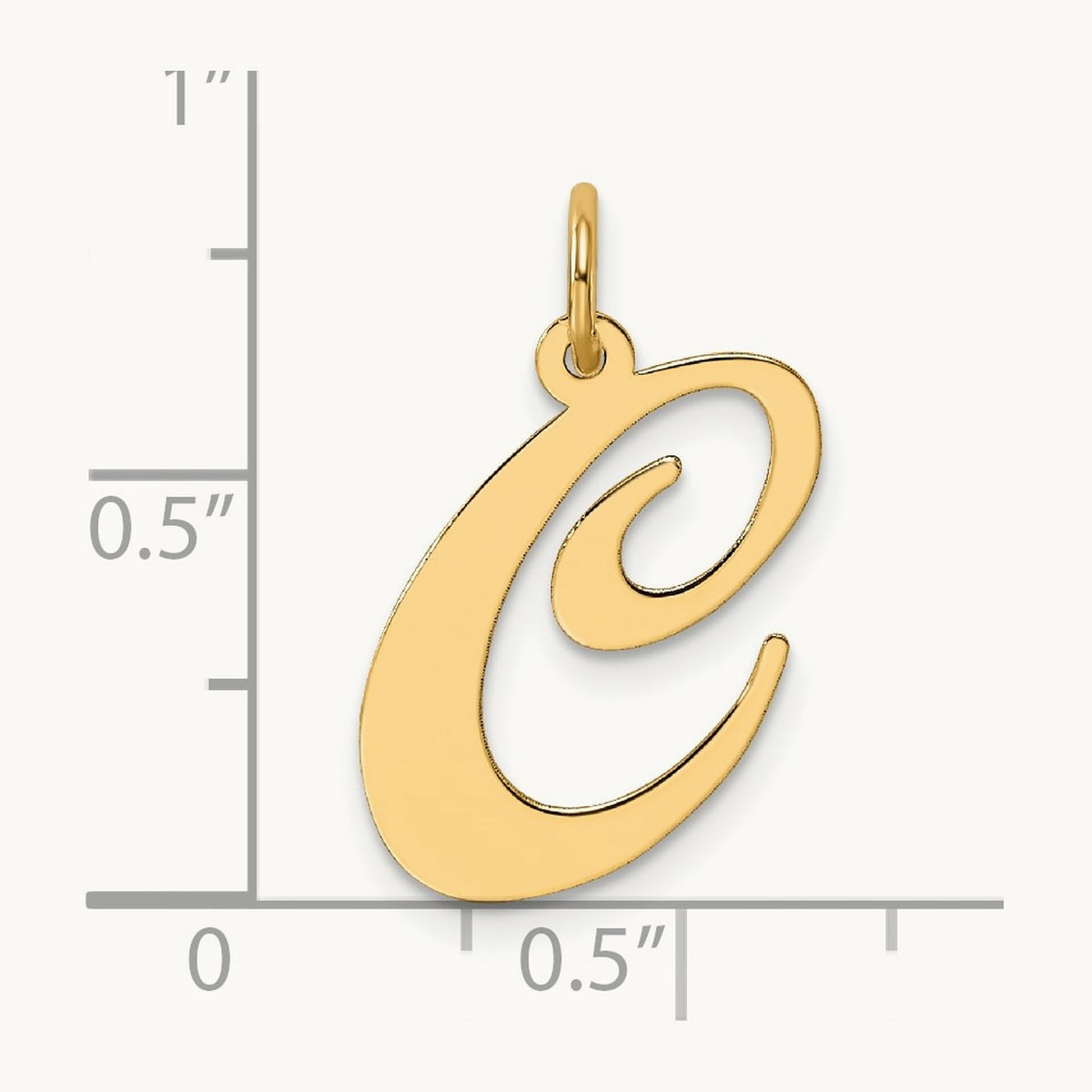Large Fancy Script Initial Charm — 14K Yellow Gold, C