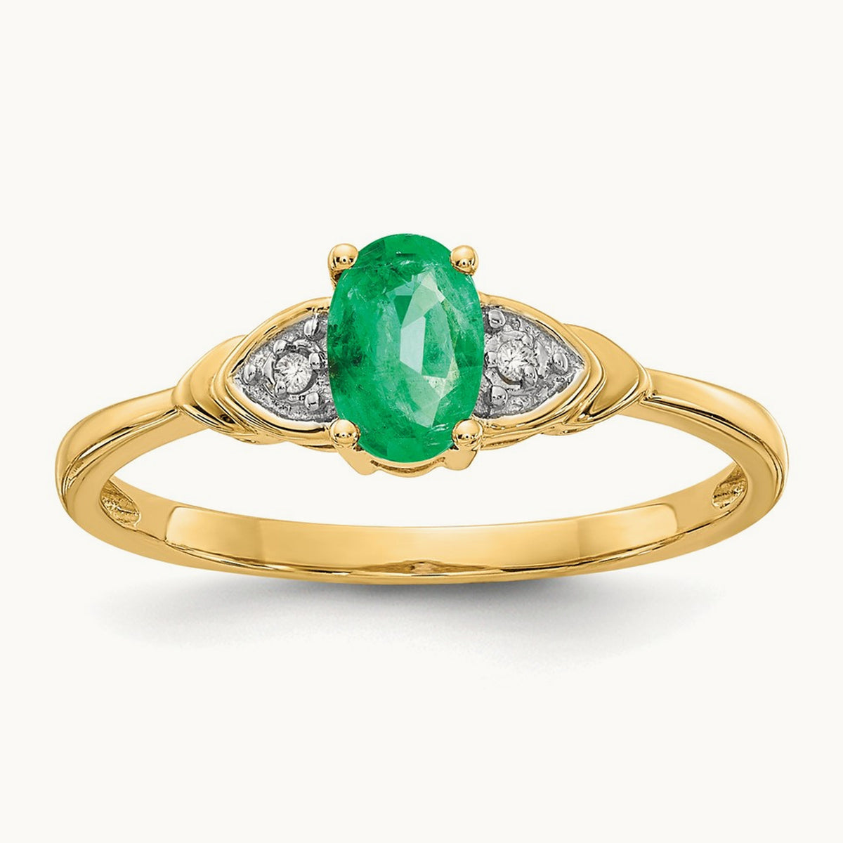 Emerald and Diamond Ring — 14K Yellow Gold, 7