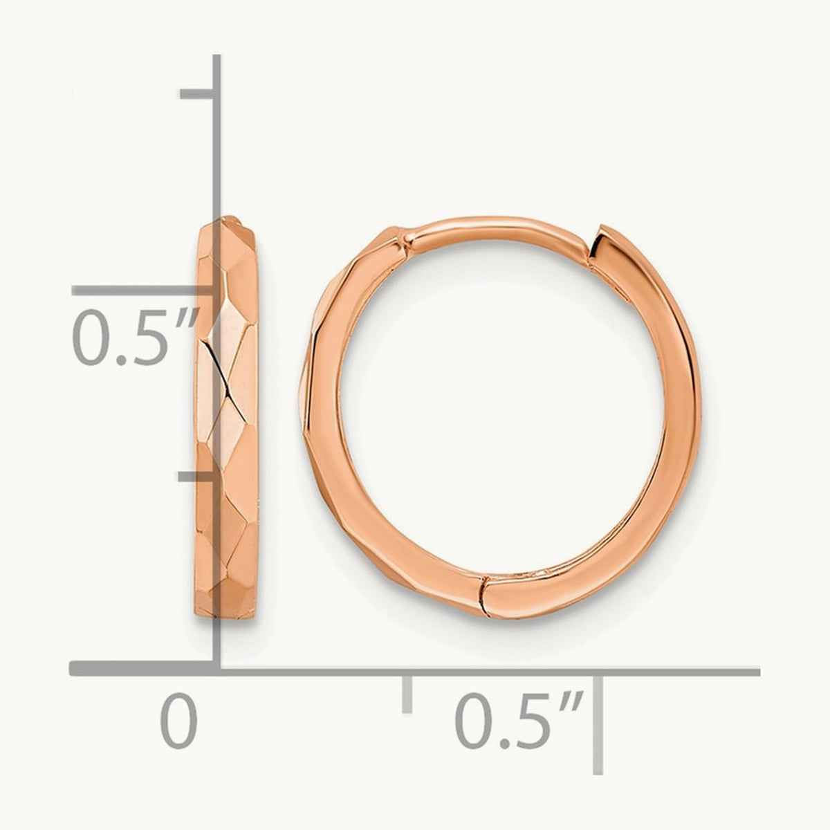 Polished Faceted Hinged Hoop Earrings — 14K Rose Gold, 2x14mm