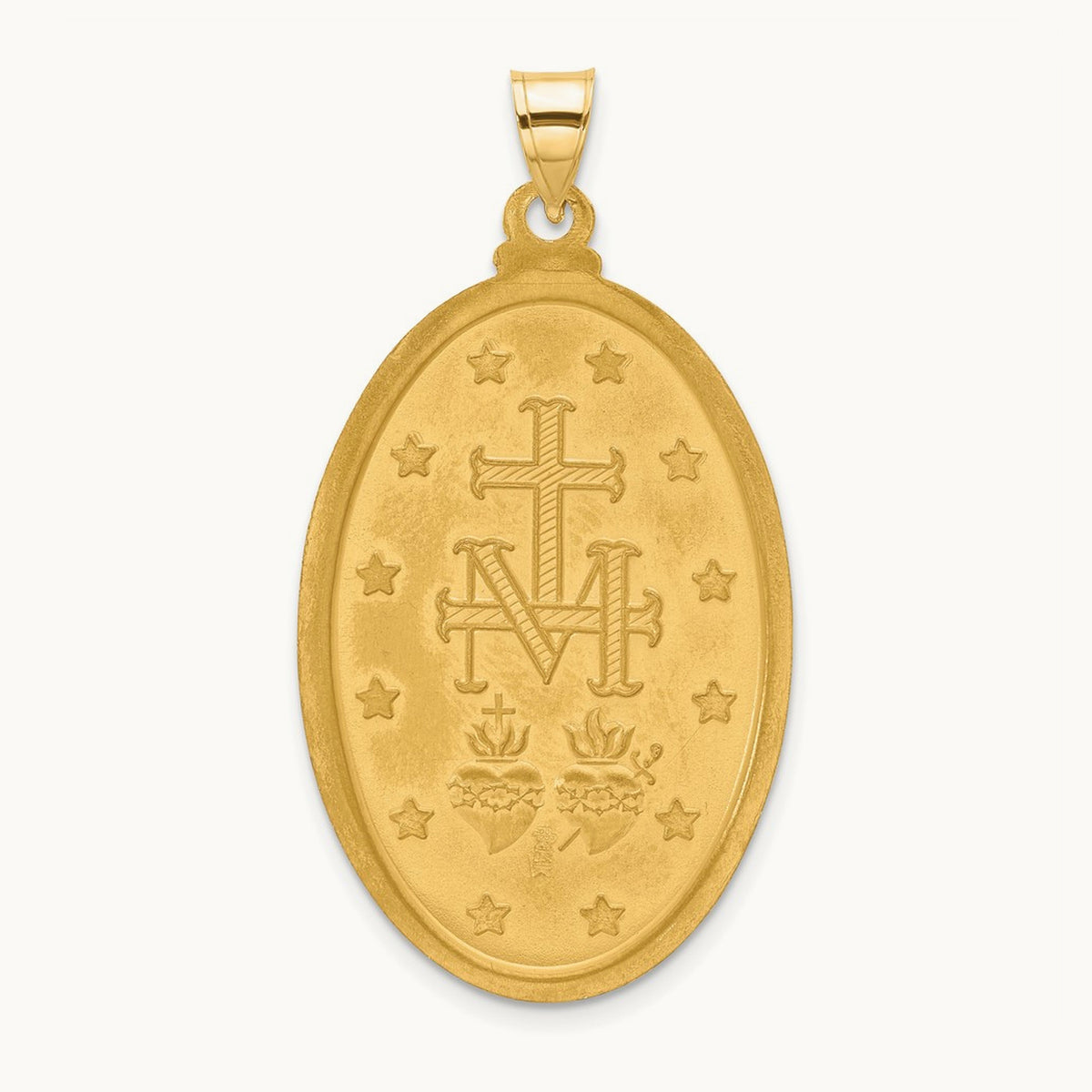 Satin and Polished Miraculous Medal Solid Oval Pendant — 45mm