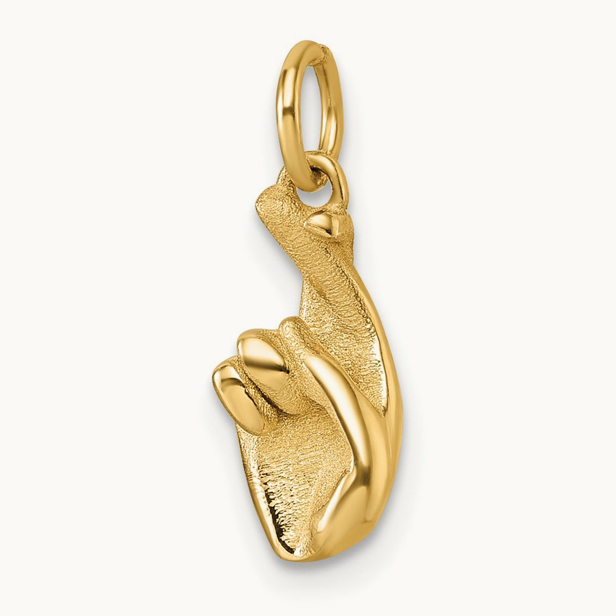 Polished Fingers Crossed Hand Pendant, 14K