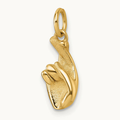 Polished Fingers Crossed Hand Pendant, 14K