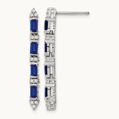 Sapphire and Diamond 4-stone Dangle Earrings, 14K White Gold