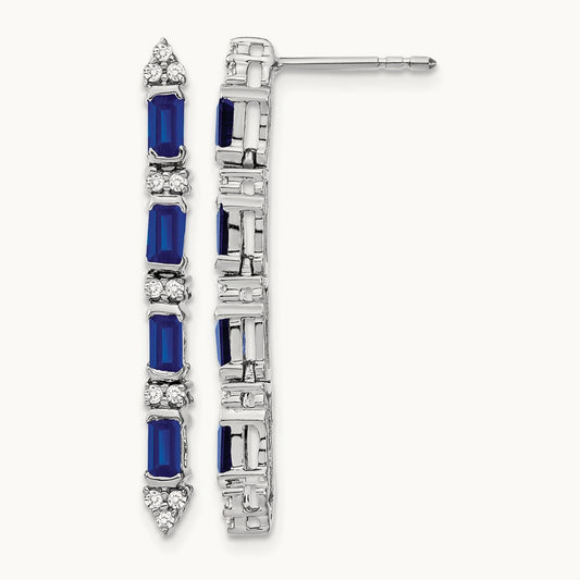 Sapphire and Diamond 4-stone Dangle Earrings, 14K White Gold