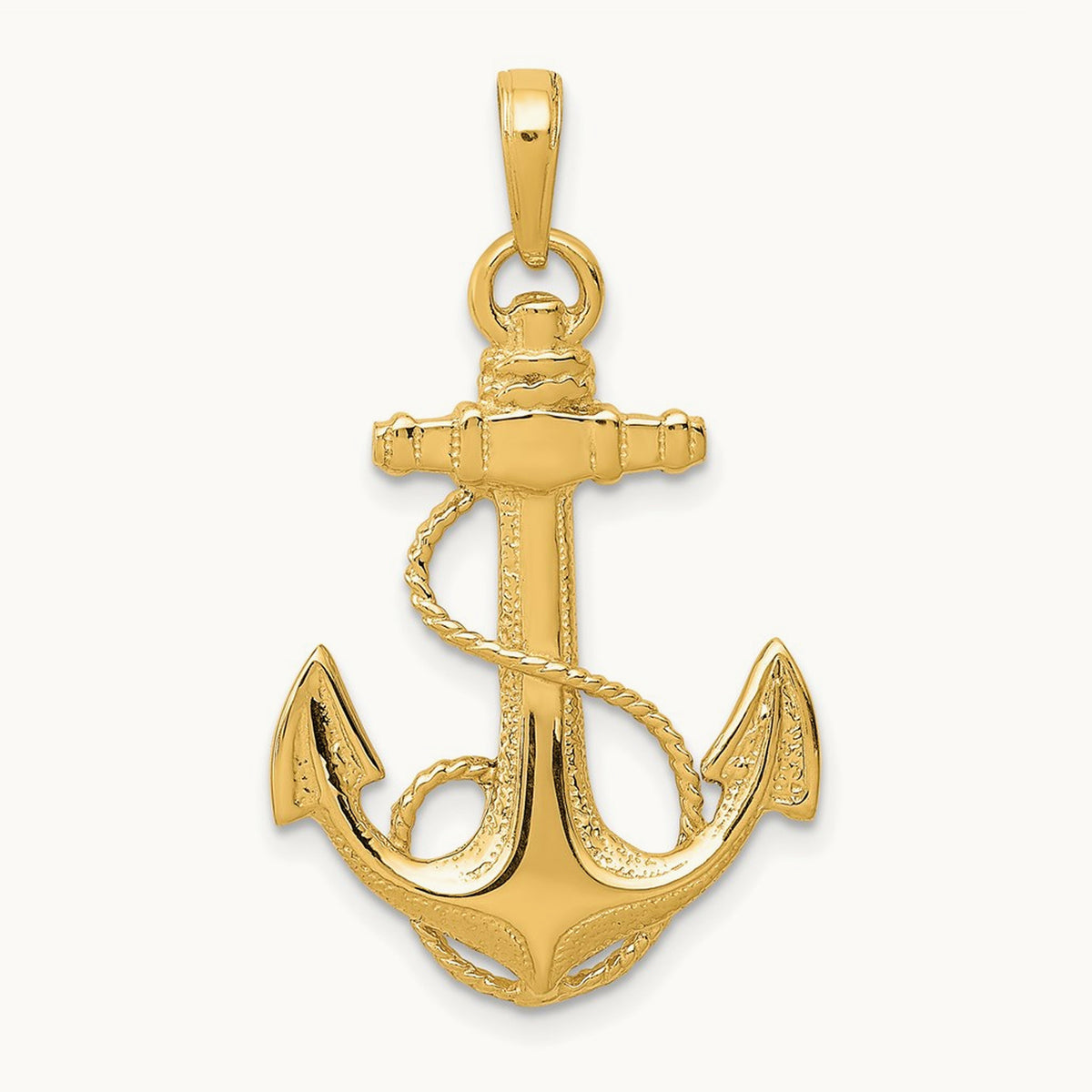 Anchor with Rope Pendant — 14K Yellow Gold, 33mm