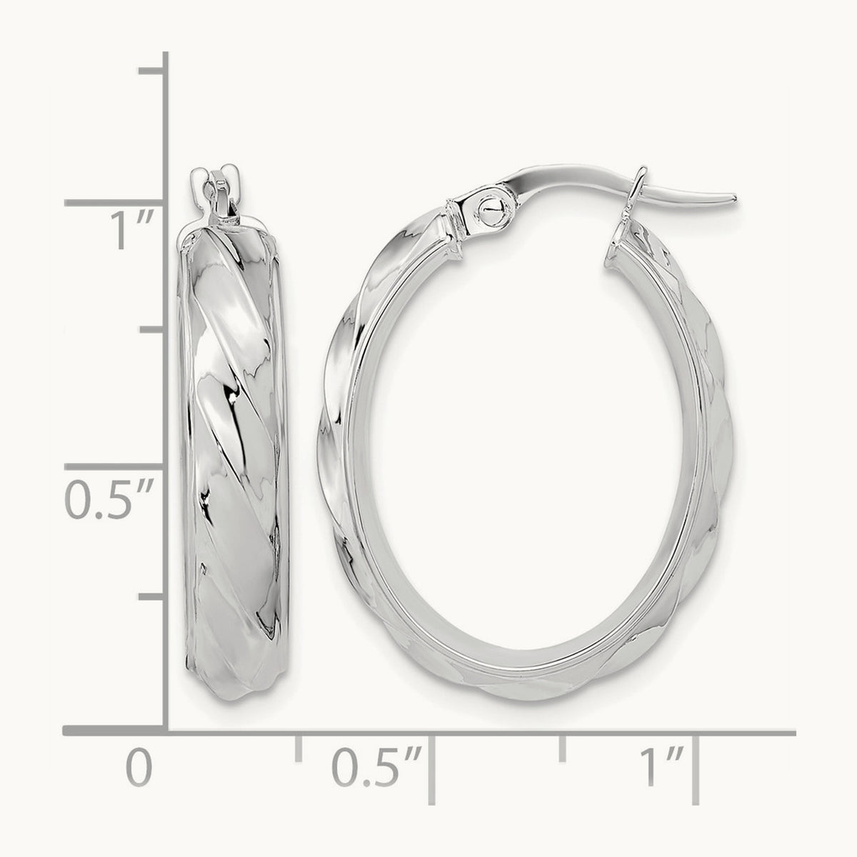 Polished and Twisted Oval Hoop Earrings — 14K White Gold